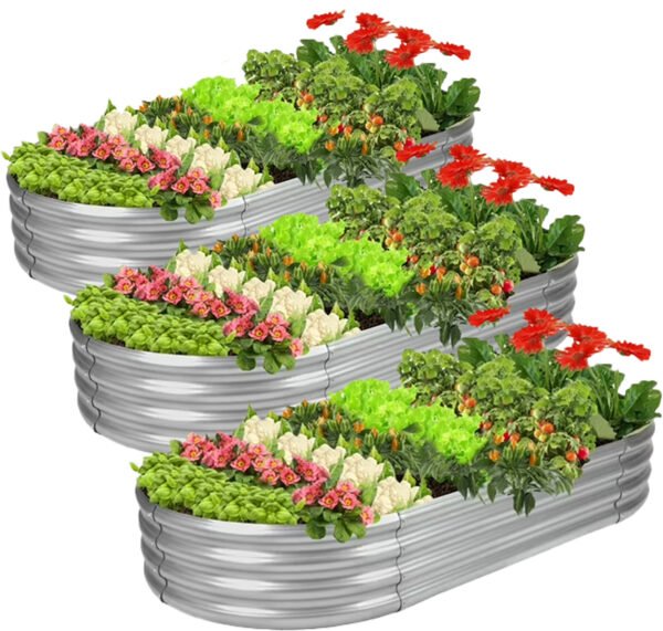 Galvanized Raised Garden Bed Kit, 3Pcs 4ft Planter Raised Garden Boxes Outdoor, Oval Metal Raised Garden Beds for Vegetables