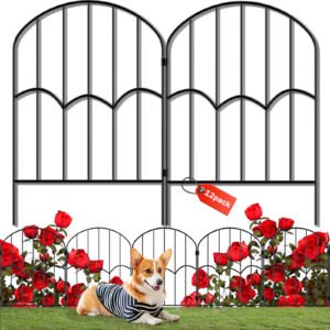Garden Fence Metal Rustproof Decorative Fence, 12 Pack Black 13''L x 23"H , Arched